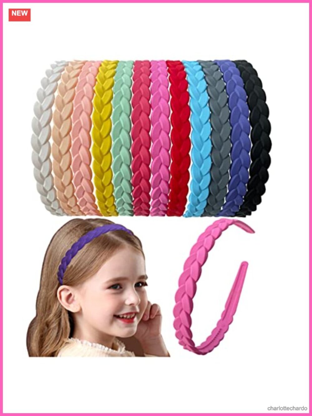 12pc Plastic Pigtail Headbands with Inner Teeth, Flexible Hair Accessories